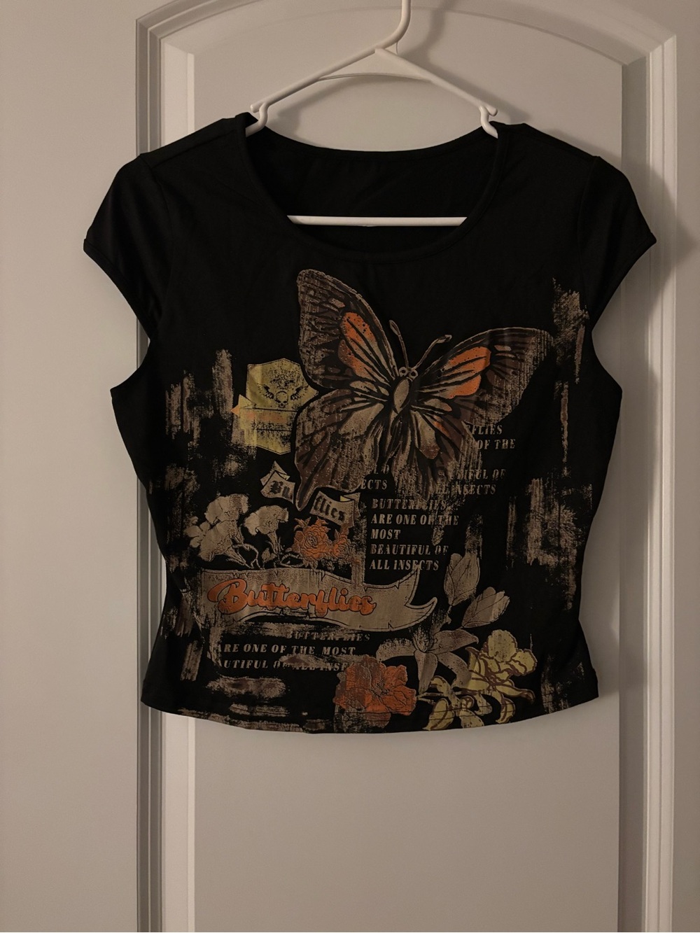Butter Black Crop Top with Orange & Cream Butterfly Graphic